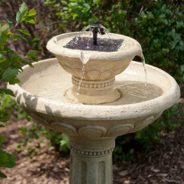 2-Tier Solar Fountain Bird Bath in Weather Resistant Fiberglass Resin - Deals Kiosk