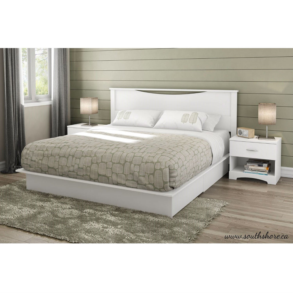King size Modern Platform Bed with Storage Drawers in White Finish - Deals Kiosk