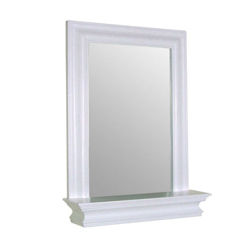Framed Bathroom Mirror Rectangular Shape with Bottom Shelf in White Wood Finish - Deals Kiosk