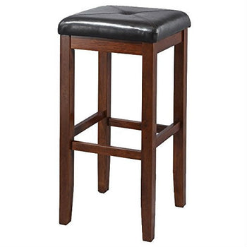 Set of 2 Vintage Mahogany Stools with Black Upholstered Seat - Deals Kiosk