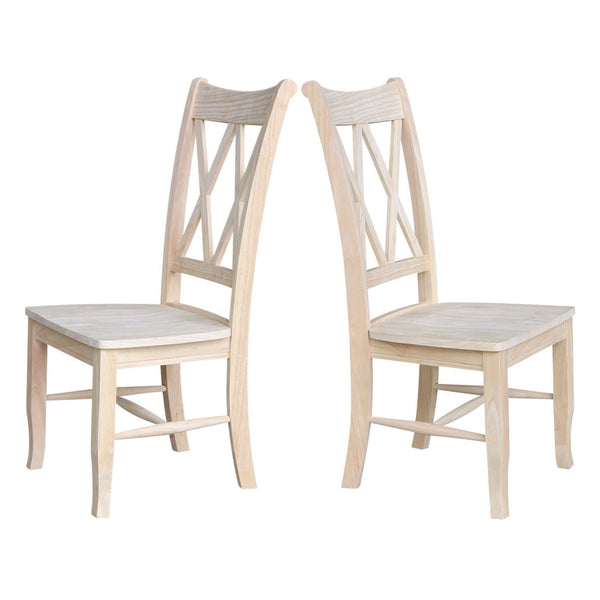 Set of 2 - Traditional Unfinished Wood Dining Chairs