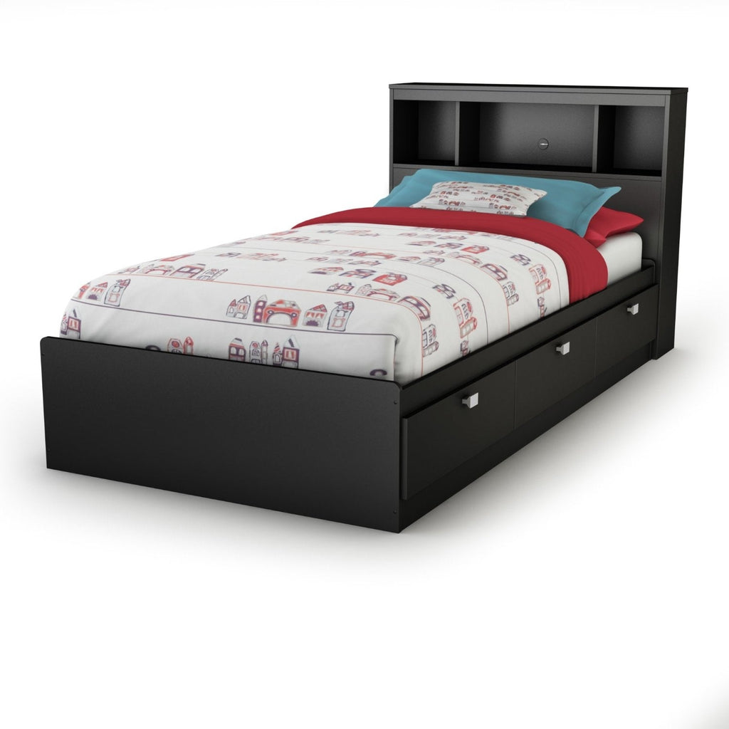 Twin-size Bookcase Headboard in Black Finish - Modern Design - Deals Kiosk