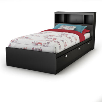 Twin-size Bookcase Headboard in Black Finish - Modern Design - Deals Kiosk