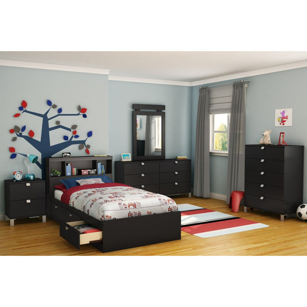 Twin-size Bookcase Headboard in Black Finish - Modern Design - Deals Kiosk