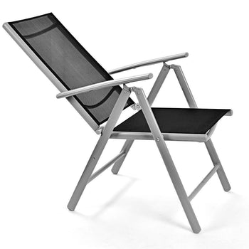 Set of 2 Folding Outdoor Patio Chairs with Black Mesh Seat and Grey Metal Frame - Deals Kiosk