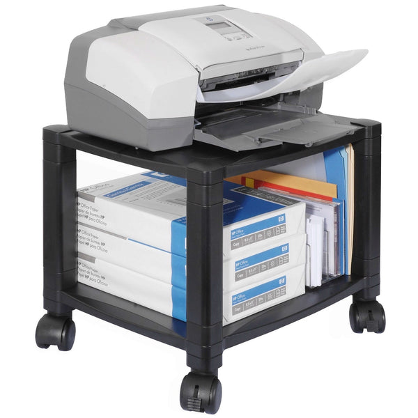 Sturdy 2-Shelf Mobile Printer Stand Cart in Black with Locking Casters - Deals Kiosk
