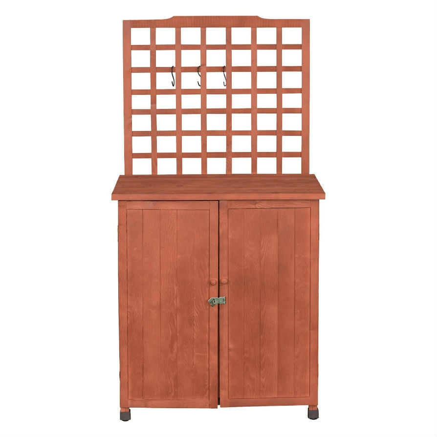 Outdoor Storage Solid Wood Cabinet Potting Bench with Hanging Lattice Trellis
