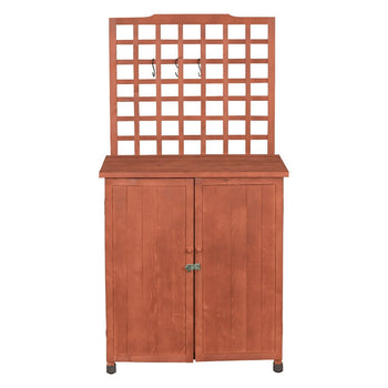 Outdoor Storage Solid Wood Cabinet Potting Bench with Hanging Lattice Trellis