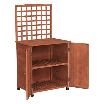 Outdoor Storage Solid Wood Cabinet Potting Bench with Hanging Lattice Trellis - Deals Kiosk