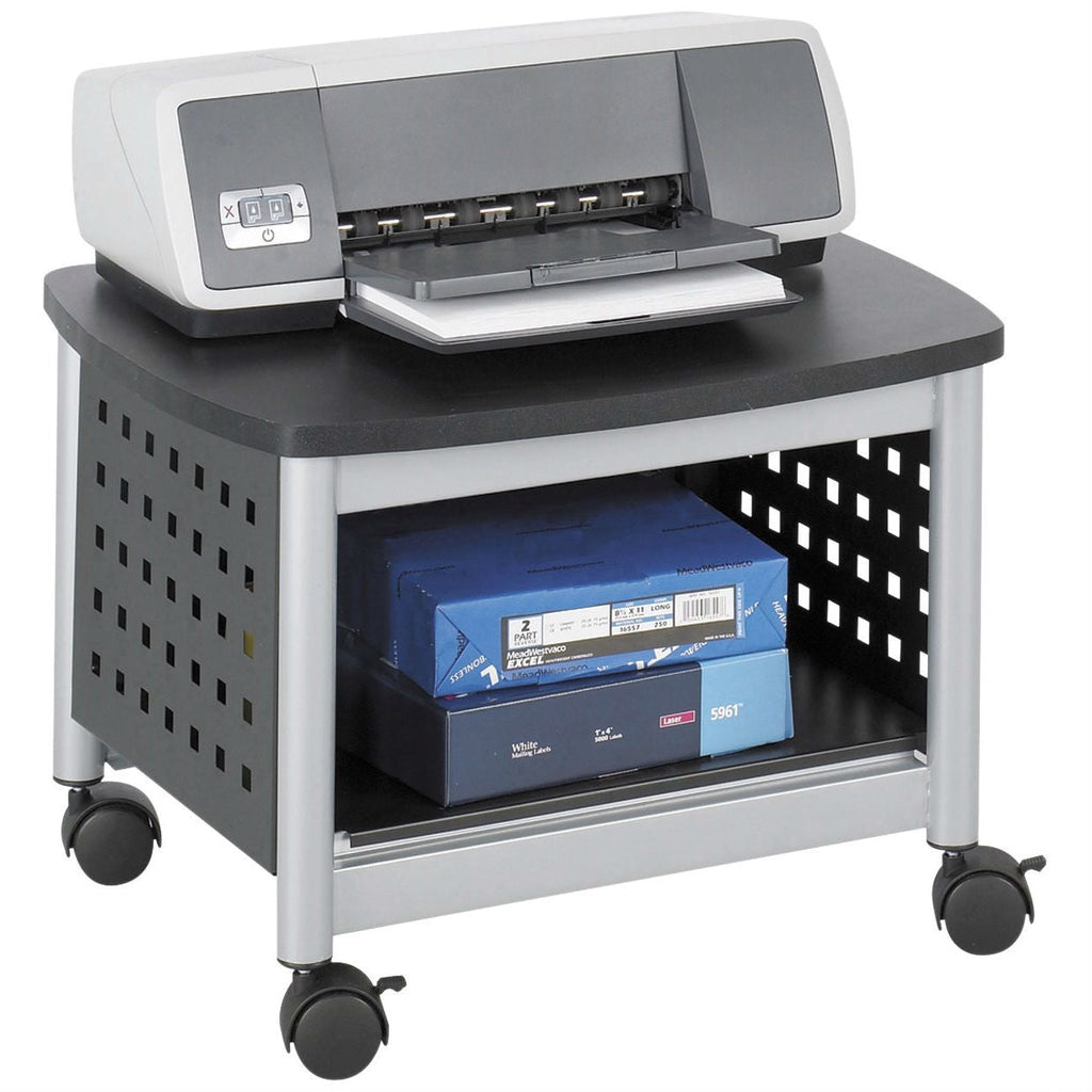 Under-Desk Printer Stand Mobile Office Cart in Black and Silver