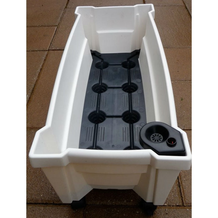 Indoor/Outdoor White Plastic Self Watering Planter with Trellis on Wheels - Deals Kiosk