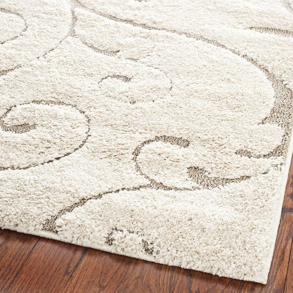 3'3 x 5'3 Shag Area Rug in Beige Off White with Scrolling Floral Pattern - Deals Kiosk
