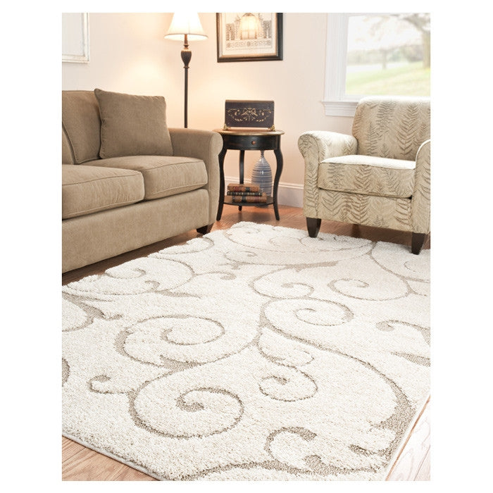 3'3 x 5'3 Shag Area Rug in Beige Off White with Scrolling Floral Pattern - Deals Kiosk