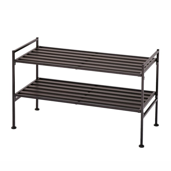 2-Tier Slatted Resin Stackable Folding Shoe Rack in Mocha Finish