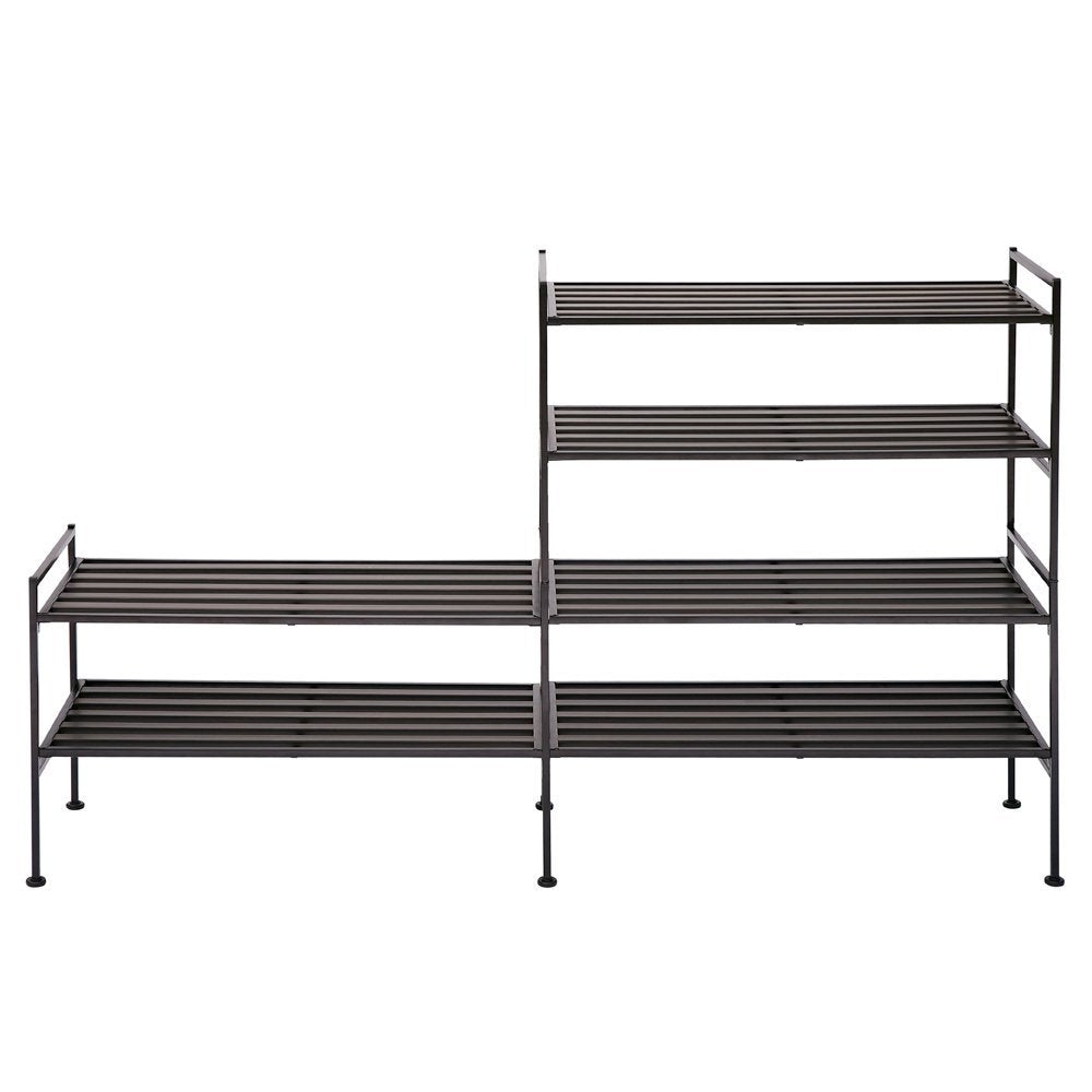 2-Tier Slatted Resin Stackable Folding Shoe Rack in Mocha Finish - Deals Kiosk