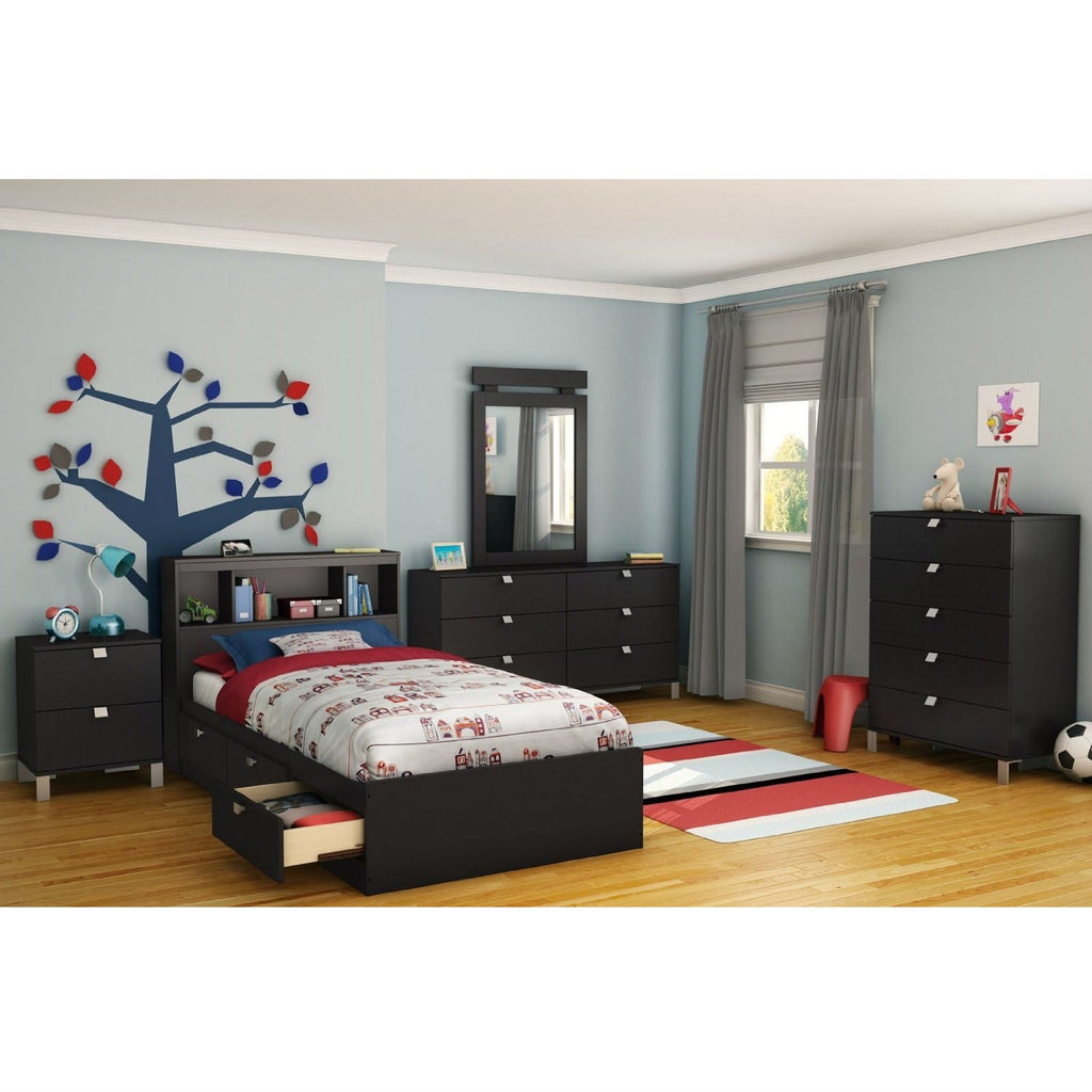 Twin size Platform Bed with 3 Storage Drawers in Black Finish - Deals Kiosk