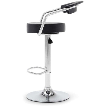 Set of 2 Modern Bar Stools with Black Faux Leather Round Seat with Footrest - Deals Kiosk