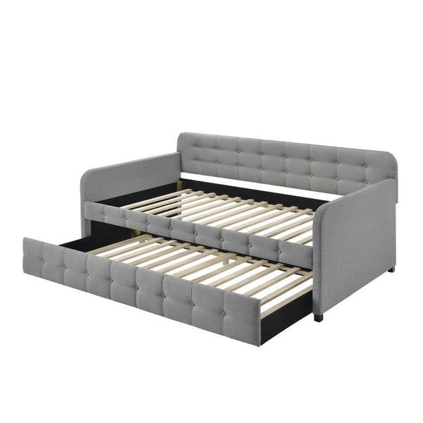 Gray Tufted Polyester Linen Twin Daybed with Trundle - Deals Kiosk