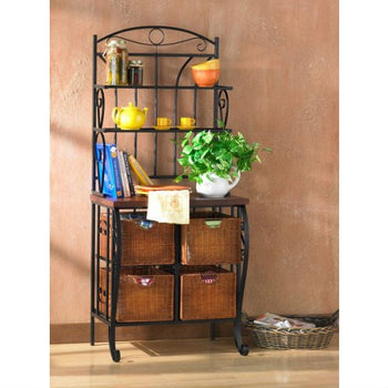Kitchen Pantry Bakers Rack with 4 Wicker Drawers - Deals Kiosk