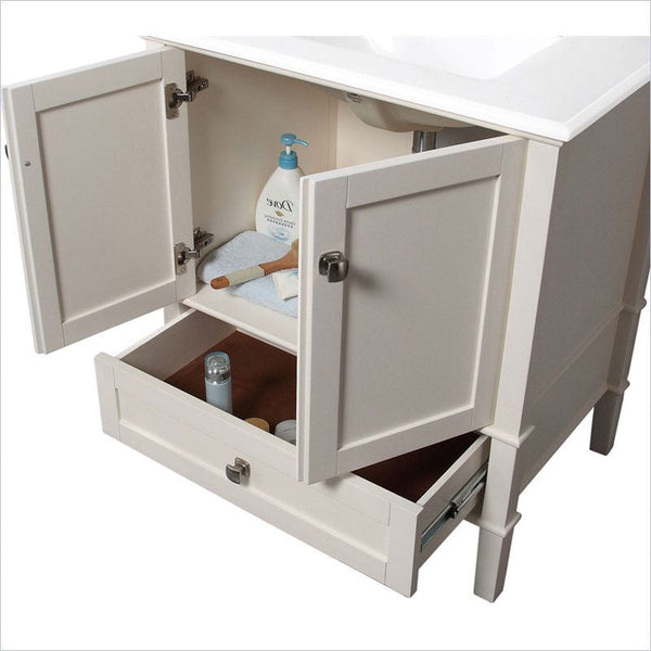 Contemporary Bathroom Vanity in Soft White with Marble Top and Rectangle Sink - Deals Kiosk
