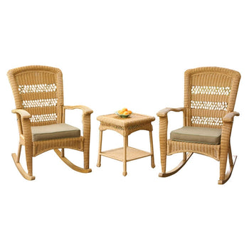 3-Piece Outdoor Porch Rocker Set w/ 2 Amber Wicker Resin Rocking Chairs & Table - Deals Kiosk