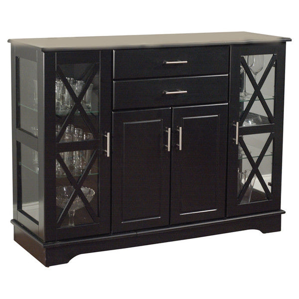 Black Wood Buffet Dining-room Sideboard with Glass Doors - Deals Kiosk