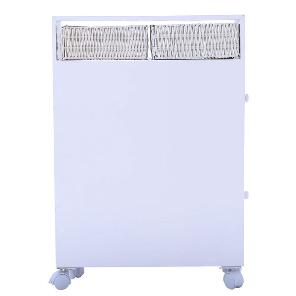 White Bathroom Storage Floor Cabinet with Baskets and Casters - Deals Kiosk