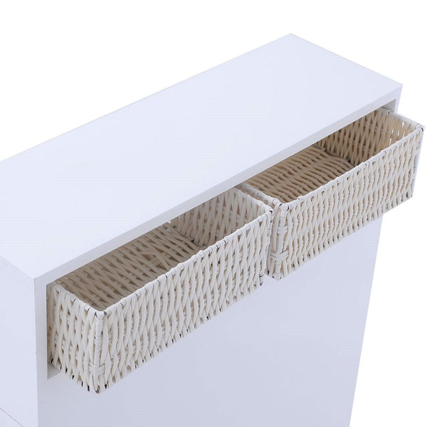 White Bathroom Storage Floor Cabinet with Baskets and Casters - Deals Kiosk