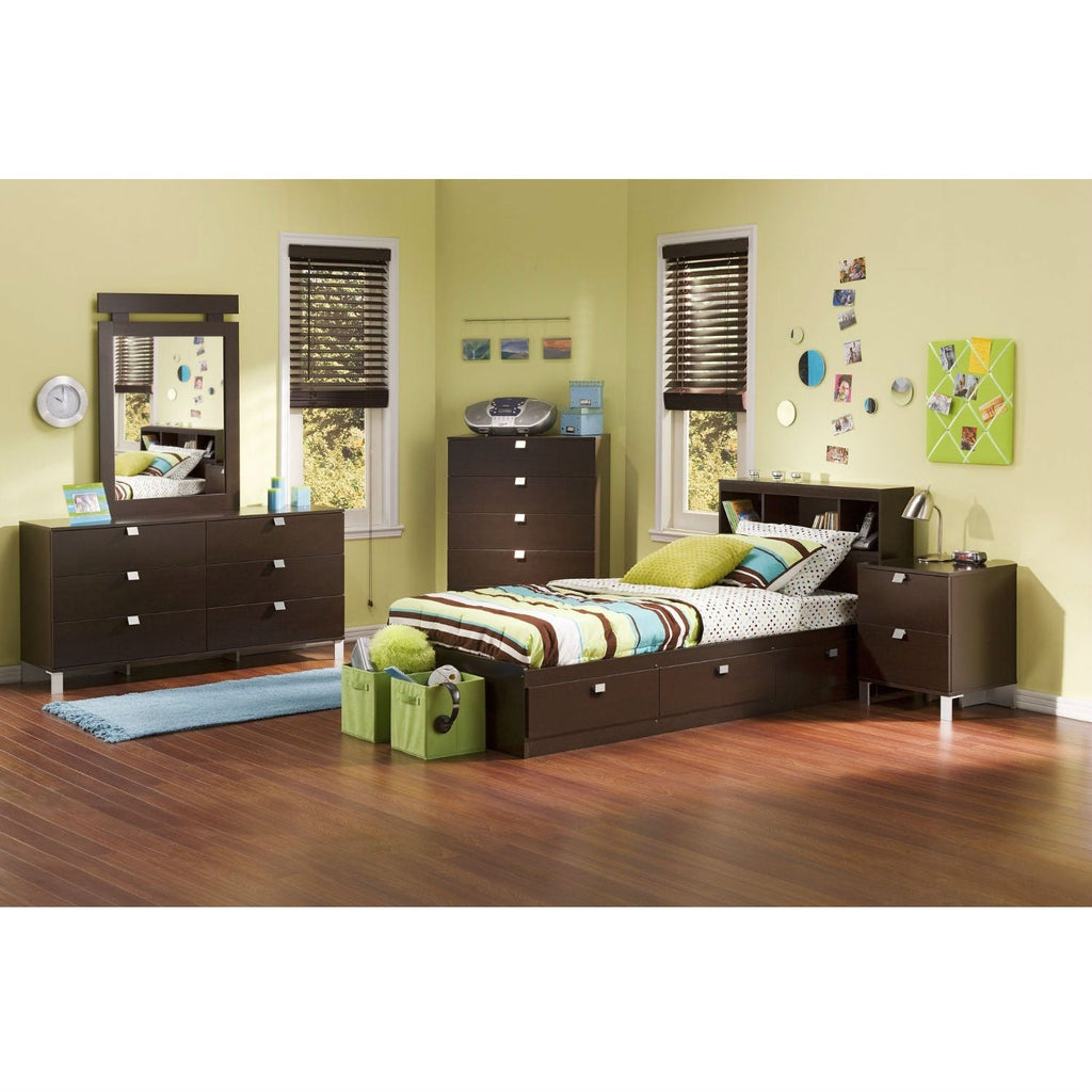 Twin size Contemporary Bookcase Headboard in Chocolate Finish - Deals Kiosk
