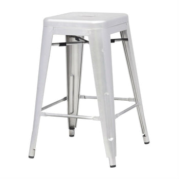 Indoor Outdoor Backless Stacking Counter Height Bar Stool in Gunmetal Steel