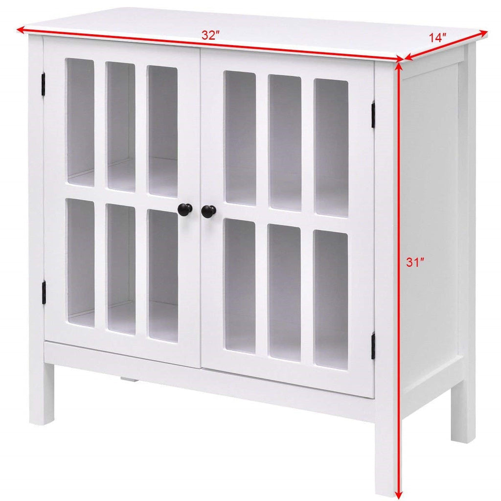 White Wood Bathroom Storage Floor Cabinet with Glass Doors - Deals Kiosk