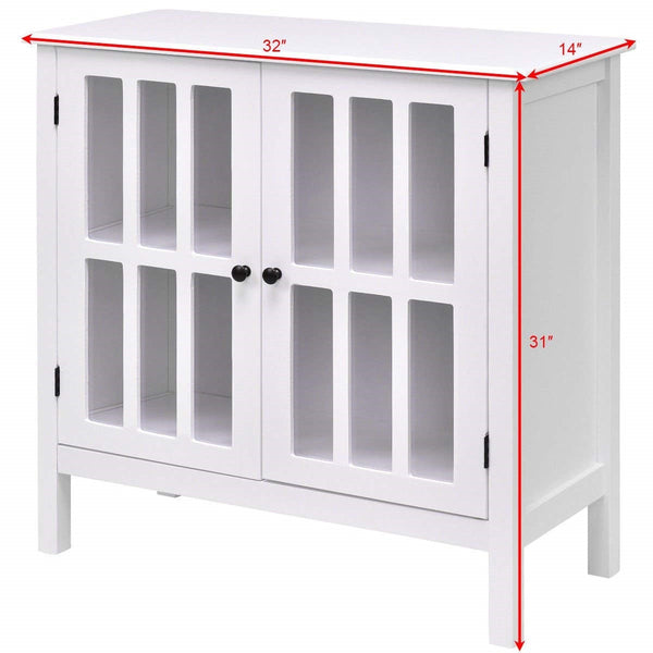 White Wood Bathroom Storage Floor Cabinet with Glass Doors - Deals Kiosk
