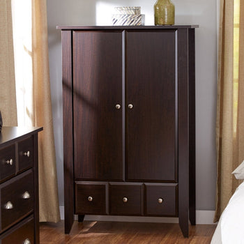 2-Door Bedroom Clothes Storage Cabinet Wardrobe Armoire Dark Brown Wood Finish - Deals Kiosk