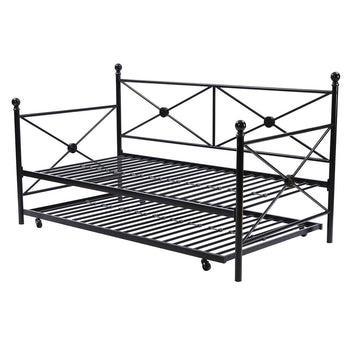 Twin size Black Metal Day Bed Frame and Roll out Trundle Set - Deals Kiosk