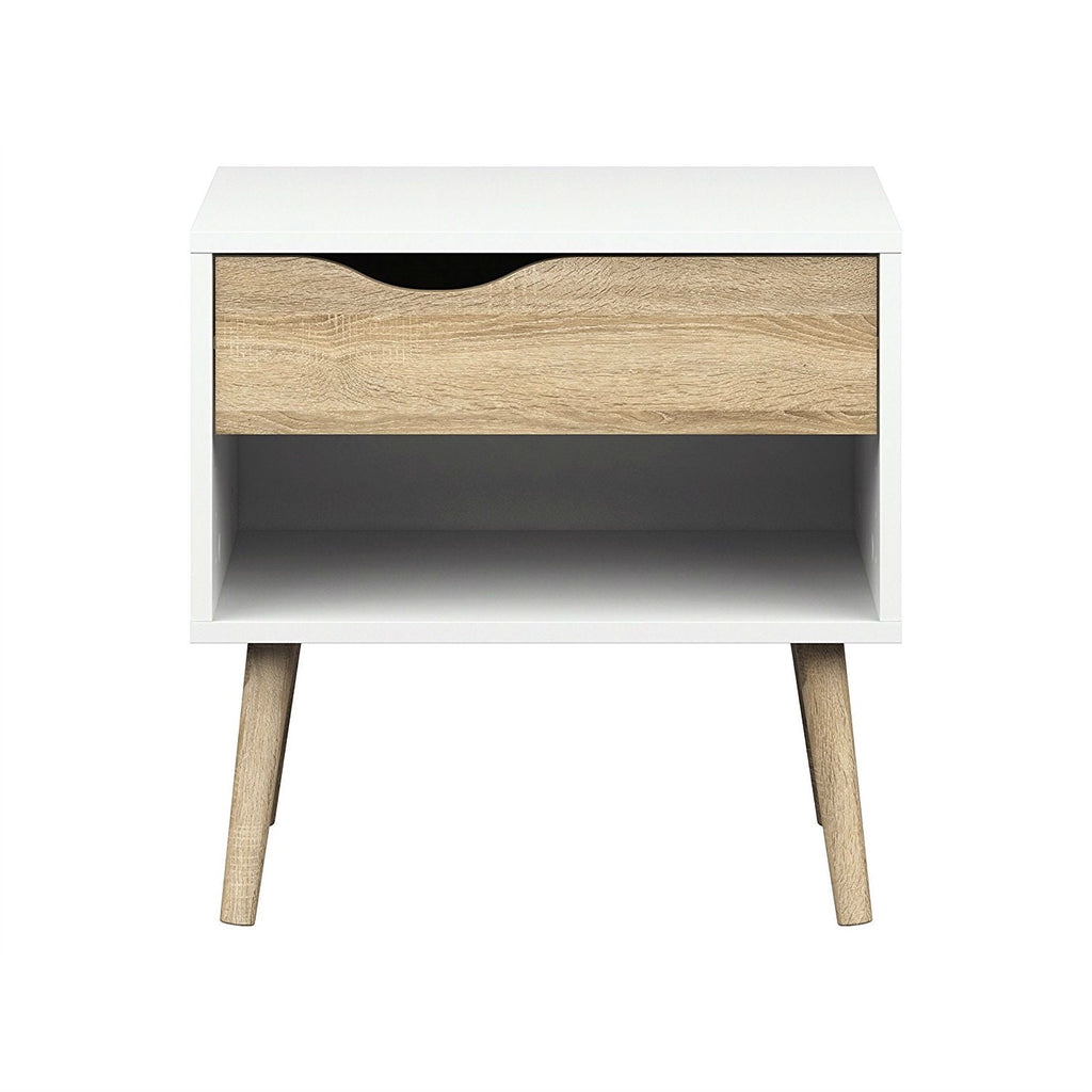 Modern Mid Century Style End Table Nightstand in White & Oak Finish - Deals Kiosk