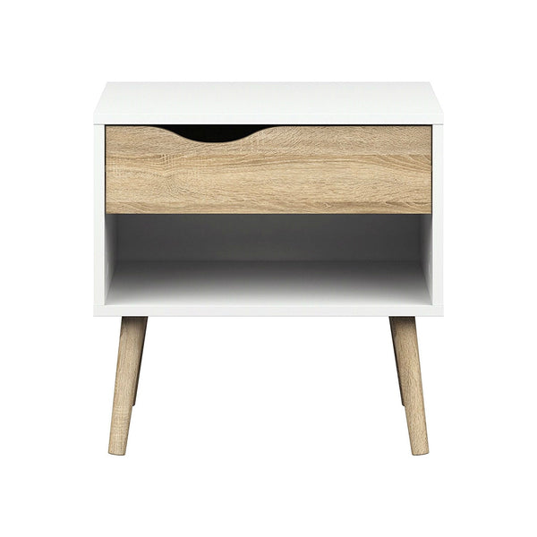 Modern Mid Century Style End Table Nightstand in White & Oak Finish - Deals Kiosk