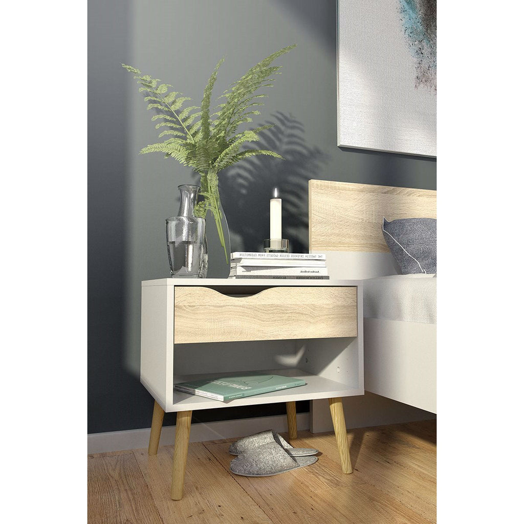 Modern Mid Century Style End Table Nightstand in White & Oak Finish - Deals Kiosk