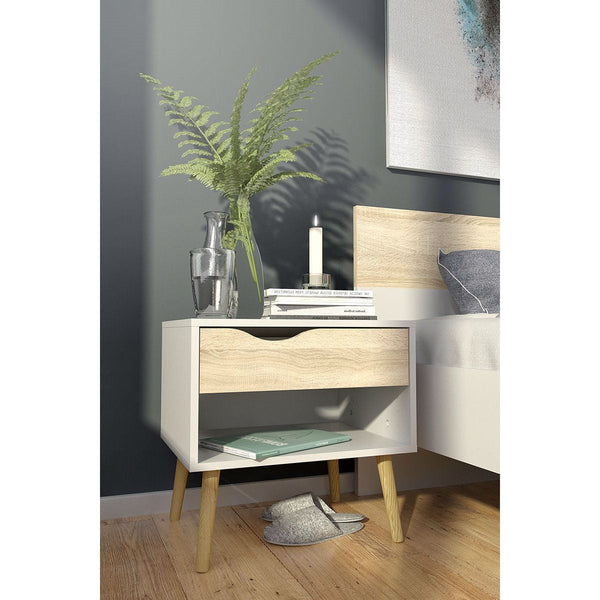Modern Mid Century Style End Table Nightstand in White & Oak Finish - Deals Kiosk