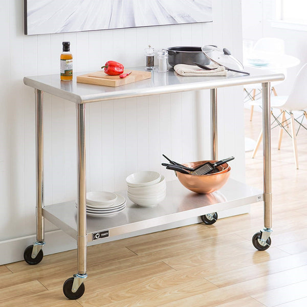Stainless Steel 2-ft Kitchen Island Cart Prep Table with Casters - Deals Kiosk
