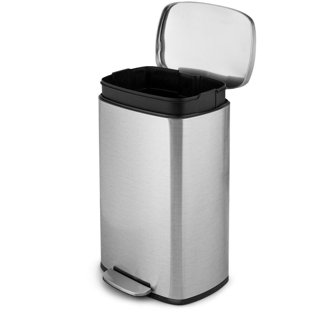 13-Gallon Modern Stainless Steel Kitchen Trash Can with Foot Step Pedal Design - Deals Kiosk