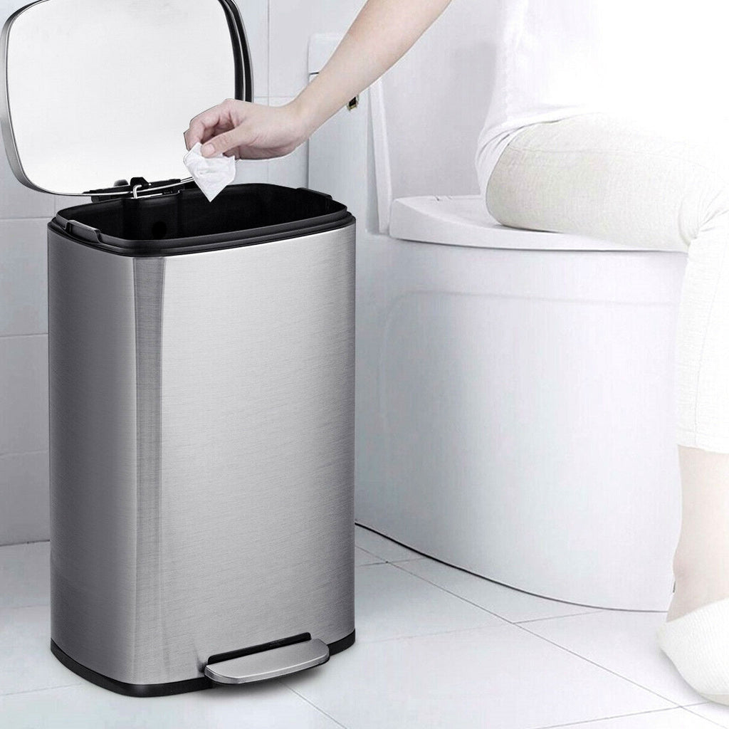 13-Gallon Modern Stainless Steel Kitchen Trash Can with Foot Step Pedal Design - Deals Kiosk