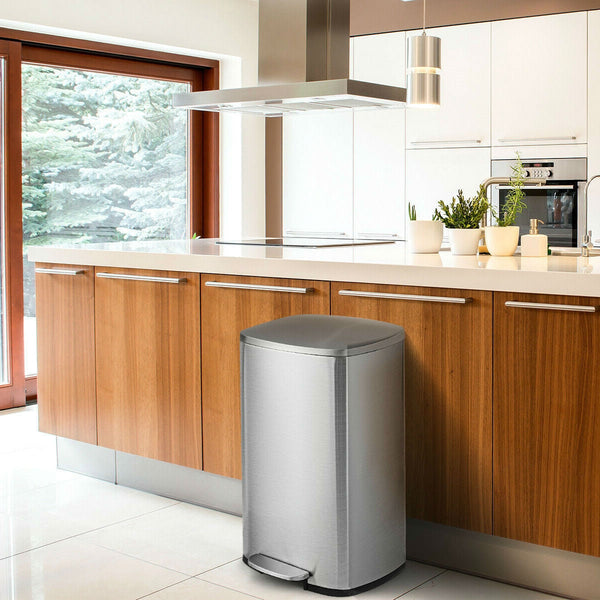 13-Gallon Modern Stainless Steel Kitchen Trash Can with Foot Step Pedal Design - Deals Kiosk