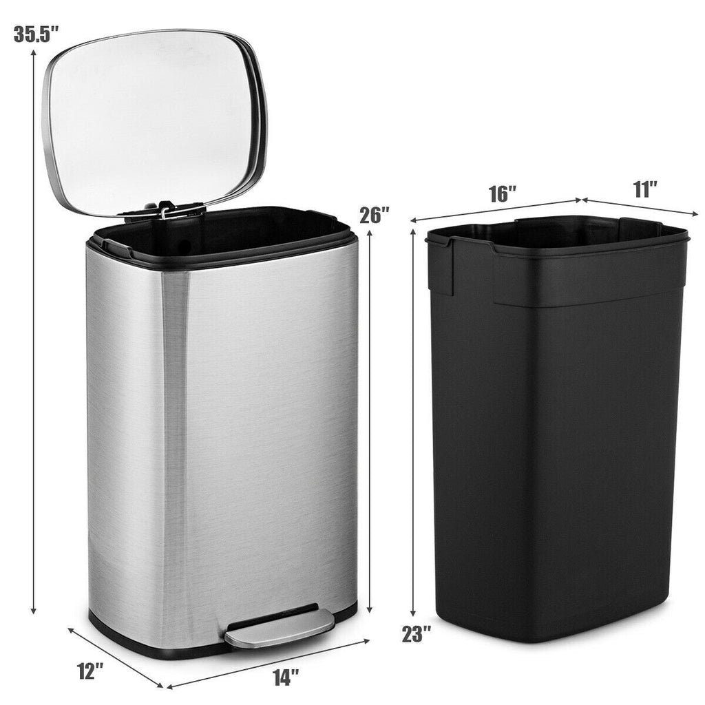 13-Gallon Modern Stainless Steel Kitchen Trash Can with Foot Step Pedal Design - Deals Kiosk