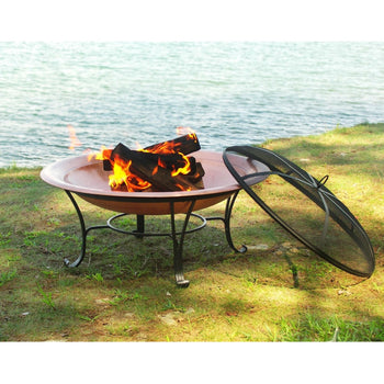 30-inch Copper Fire Pit with Steel Stand and Sprak Screen - Deals Kiosk