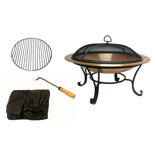 30-inch Copper Fire Pit with Steel Stand and Sprak Screen - Deals Kiosk