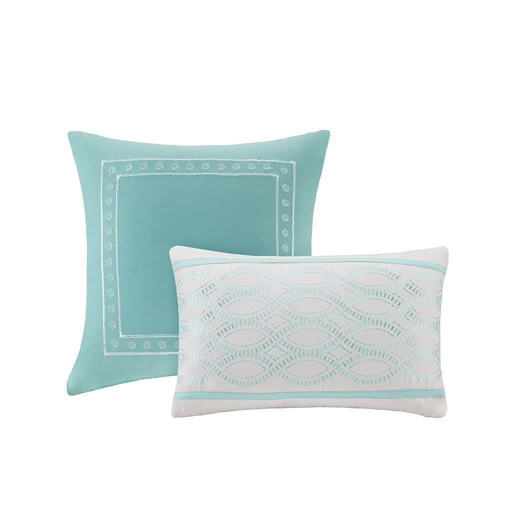 Twin / Twin XL Comforter Set in Light Blue White Grey Damask Pattern - Deals Kiosk