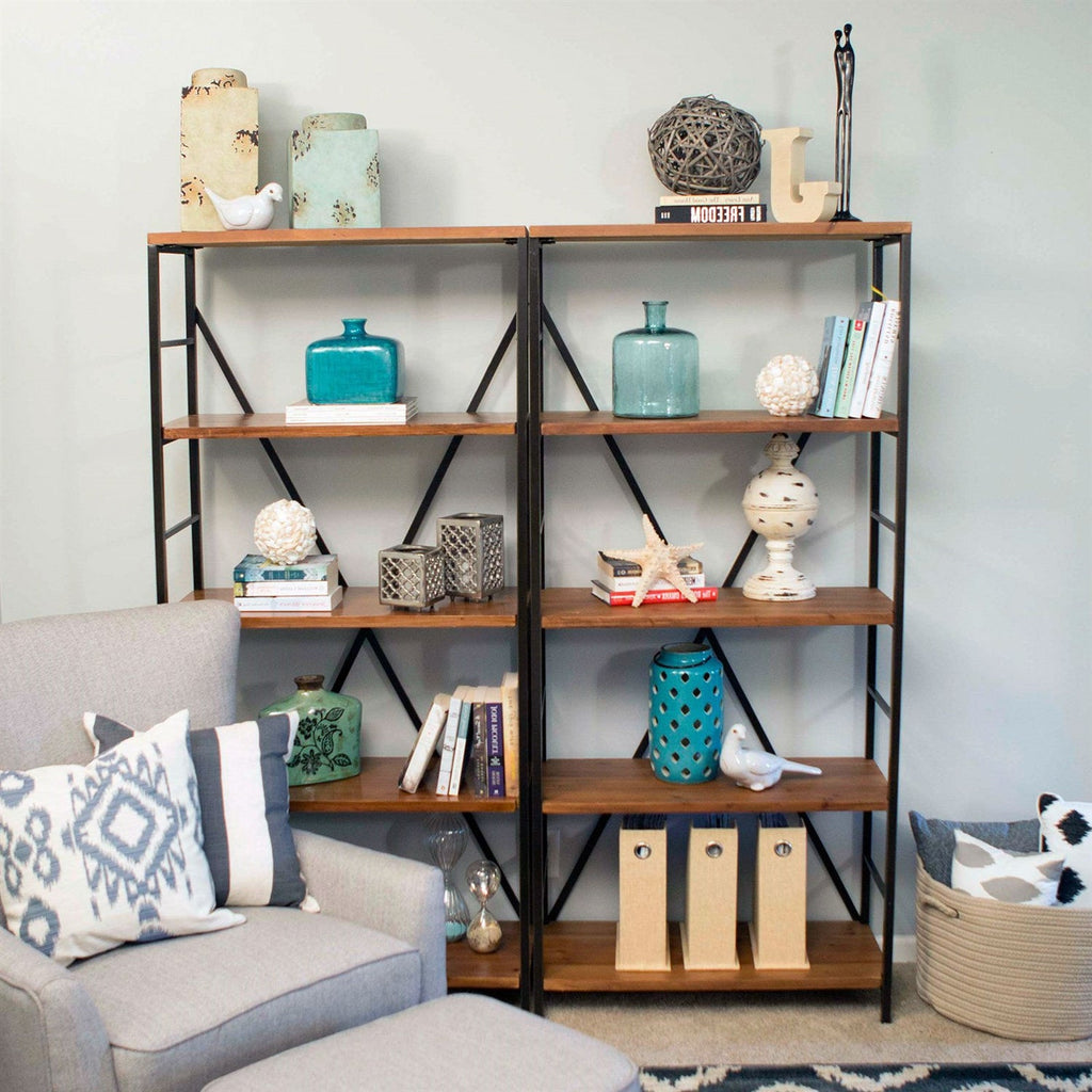 5-Shelf Bookcase with Fir Wood Shelves 68-inch Tall in Rustic Bronze - Deals Kiosk