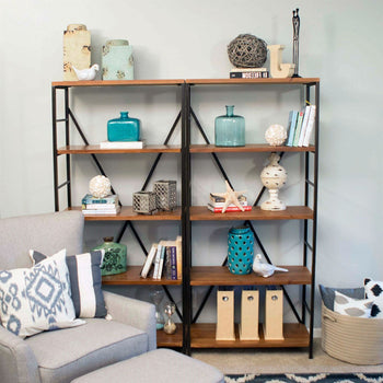 5-Shelf Bookcase with Fir Wood Shelves 68-inch Tall in Rustic Bronze - Deals Kiosk