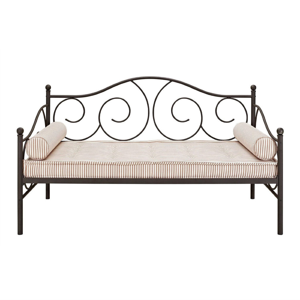 Twin Scrolling Metal Day Bed Frame in Contemporary Brushed Bronze Dark Pewter