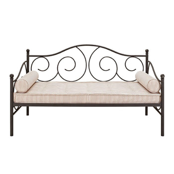 Twin Scrolling Metal Day Bed Frame in Contemporary Brushed Bronze Dark Pewter
